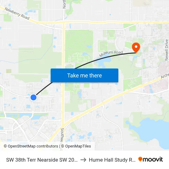 SW 38th Terr Nearside SW 20th Ave to Hume Hall Study Room map
