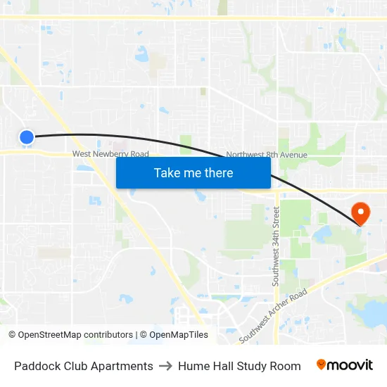 Paddock Club Apartments to Hume Hall Study Room map