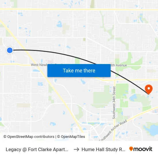 Legacy @ Fort Clarke Apartments to Hume Hall Study Room map