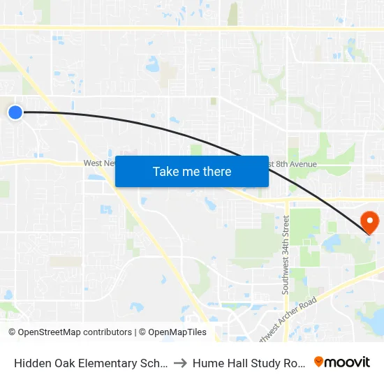 Hidden Oak Elementary School to Hume Hall Study Room map