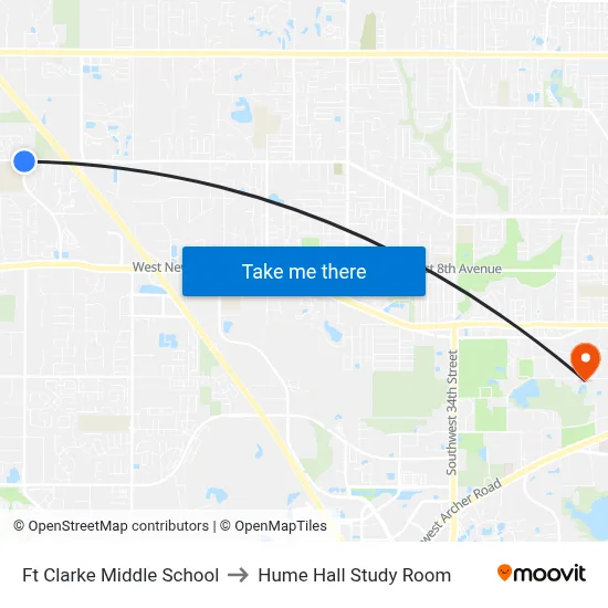 Ft Clarke Middle School to Hume Hall Study Room map