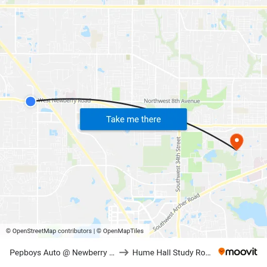 Pepboys Auto @ Newberry Rd to Hume Hall Study Room map
