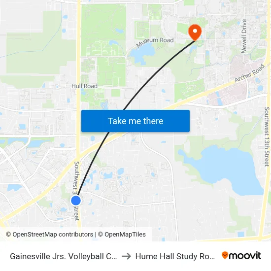 Gainesville Jrs. Volleyball Club to Hume Hall Study Room map