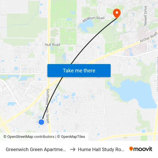 Greenwich Green Apartments to Hume Hall Study Room map