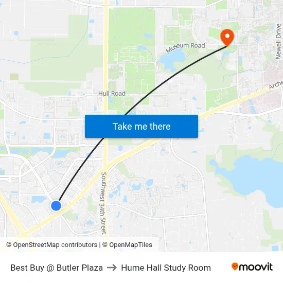 Best Buy @ Butler Plaza to Hume Hall Study Room map