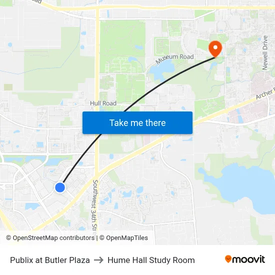 Publix at Butler Plaza to Hume Hall Study Room map