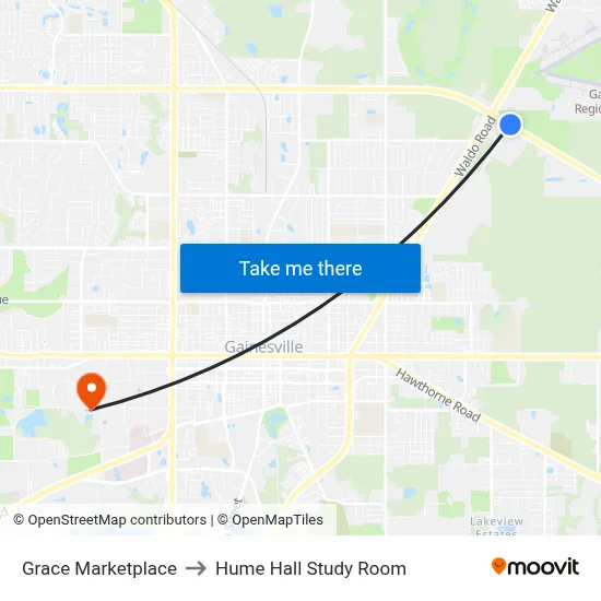 Grace Marketplace to Hume Hall Study Room map
