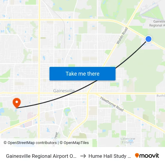 Gainesville Regional Airport Outbound to Hume Hall Study Room map