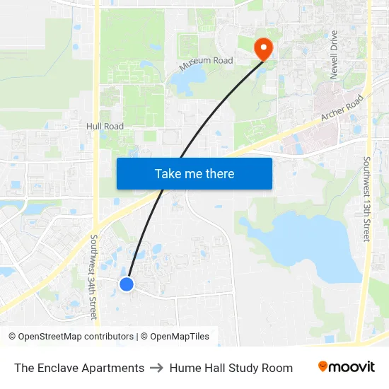 The Enclave Apartments to Hume Hall Study Room map