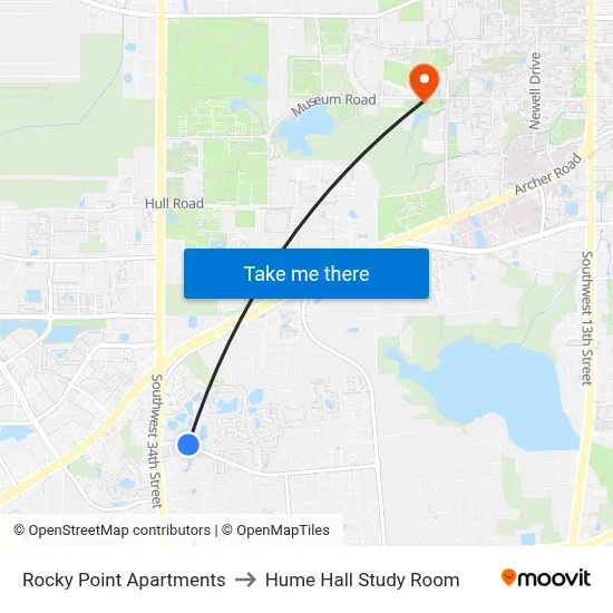 Rocky Point Apartments to Hume Hall Study Room map
