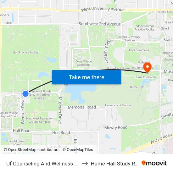 Uf Counseling And Wellness Center to Hume Hall Study Room map