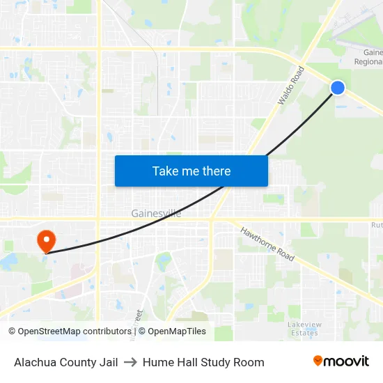 Alachua County Jail to Hume Hall Study Room map