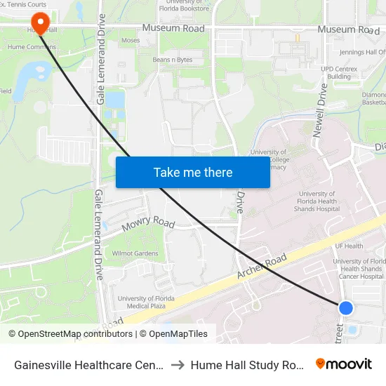 Gainesville Healthcare Center to Hume Hall Study Room map
