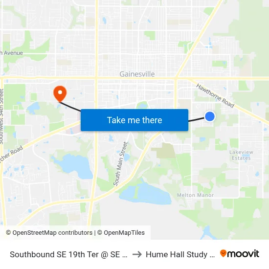 Southbound SE 19th Ter @ SE 12th Ave to Hume Hall Study Room map