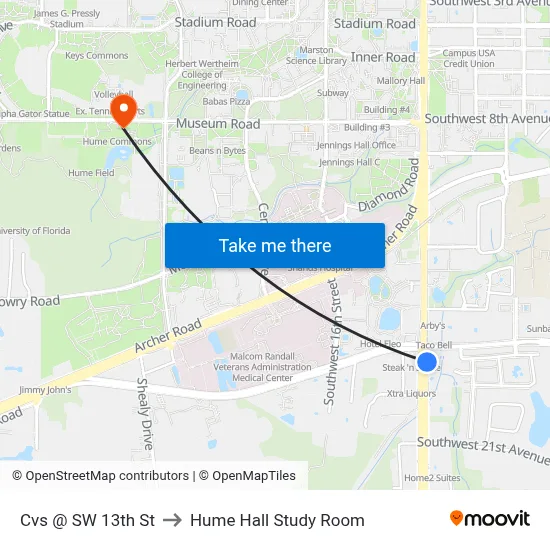 Cvs @ SW 13th St to Hume Hall Study Room map