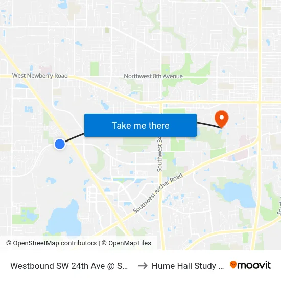 Westbound SW 24th Ave @ SW 61st St to Hume Hall Study Room map