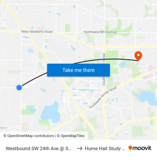 Westbound SW 24th Ave @ SW 75th St to Hume Hall Study Room map