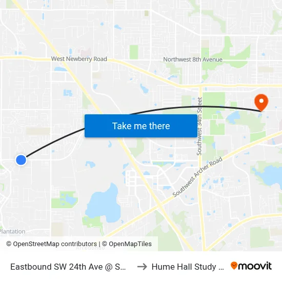 Eastbound SW 24th Ave @ SW 84th St to Hume Hall Study Room map