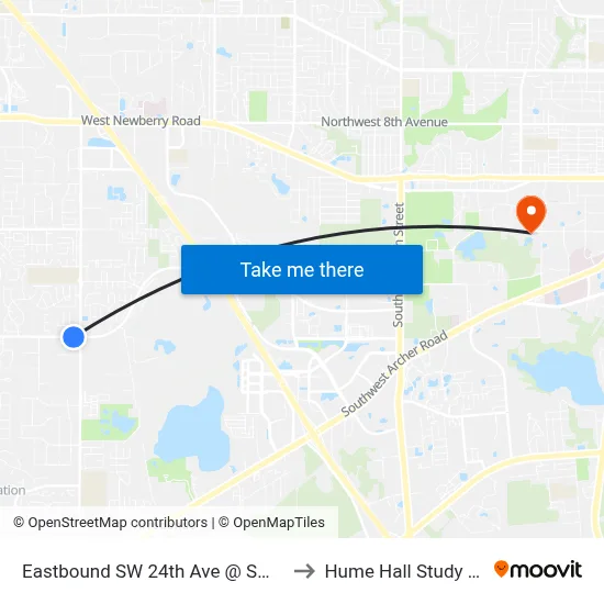 Eastbound SW 24th Ave @ SW 76th St to Hume Hall Study Room map