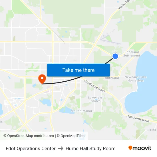 Fdot Operations Center to Hume Hall Study Room map