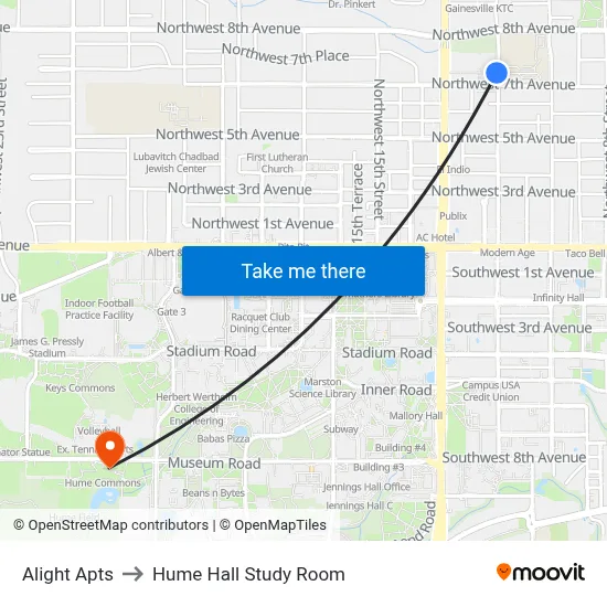 Alight Apts to Hume Hall Study Room map