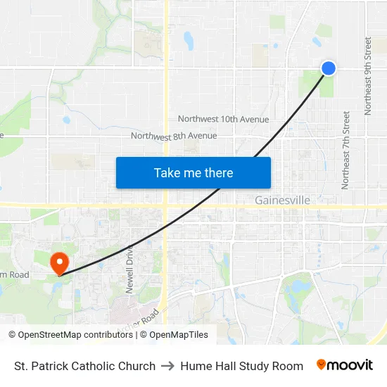 St. Patrick Catholic Church to Hume Hall Study Room map