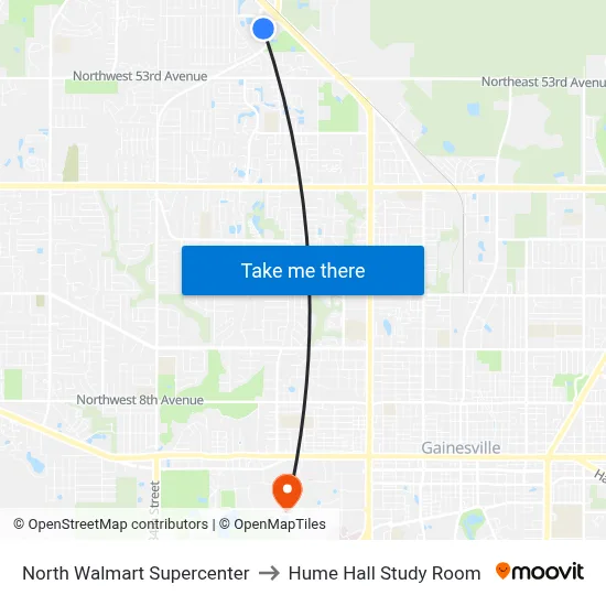 North Walmart Supercenter to Hume Hall Study Room map