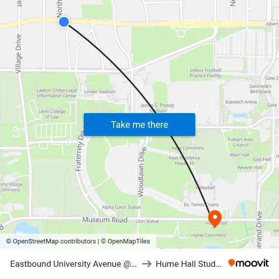 Eastbound University Avenue @ SW 23rd Dr to Hume Hall Study Room map