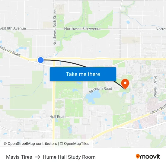 Mavis Tires to Hume Hall Study Room map