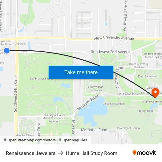 Renaissance Jewelers to Hume Hall Study Room map