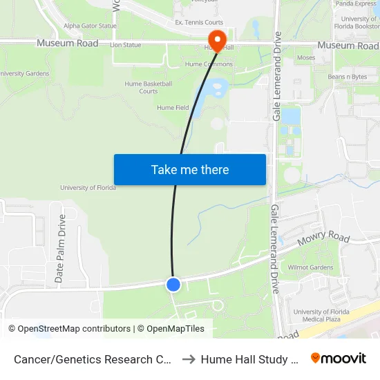 Cancer/Genetics Research Complex to Hume Hall Study Room map