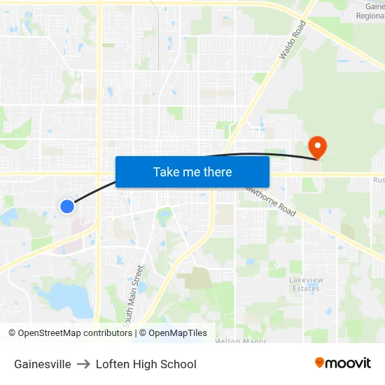 Gainesville to Loften High School map