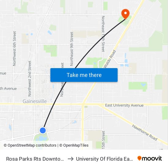 Rosa Parks Rts Downtown Station to University Of Florida East Campus map