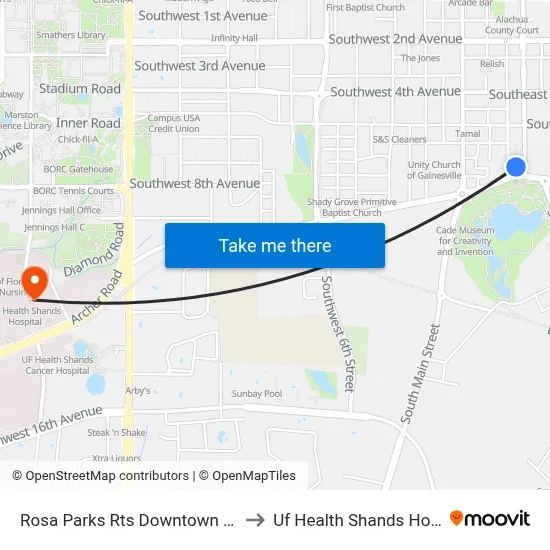 Rosa Parks Rts Downtown Station to Uf Health Shands Hospital map