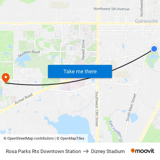 Rosa Parks Rts Downtown Station to Dizney Stadium map