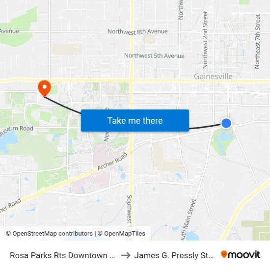 Rosa Parks Rts Downtown Station to James G. Pressly Stadium map
