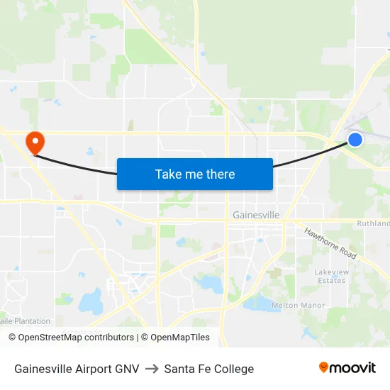Gainesville Airport GNV to Santa Fe College map