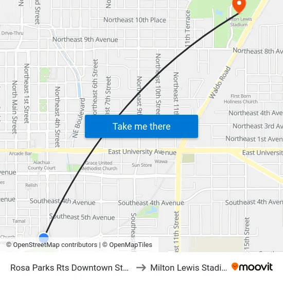 Rosa Parks Rts Downtown Station to Milton Lewis Stadium map