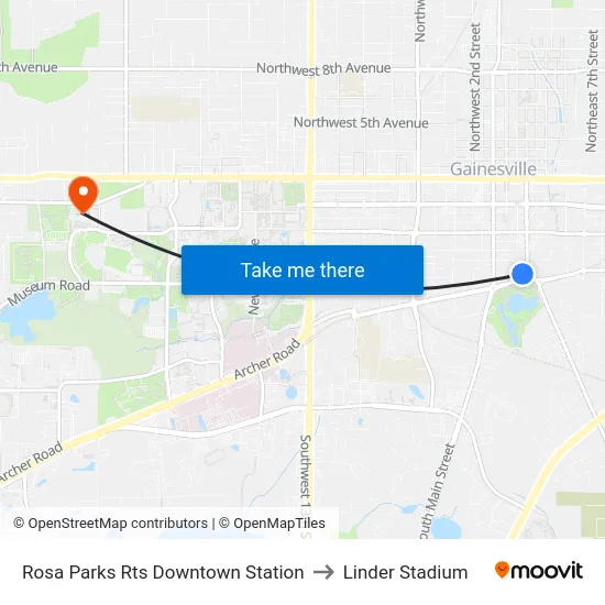 Rosa Parks Rts Downtown Station to Linder Stadium map