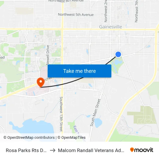 Rosa Parks Rts Downtown Station to Malcom Randall Veterans Administration Medical Center map
