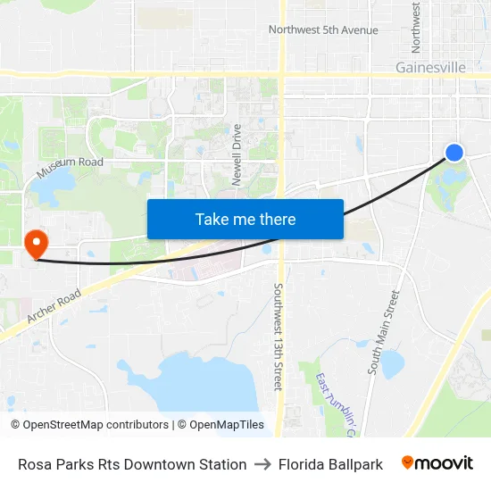 Rosa Parks Rts Downtown Station to Florida Ballpark map