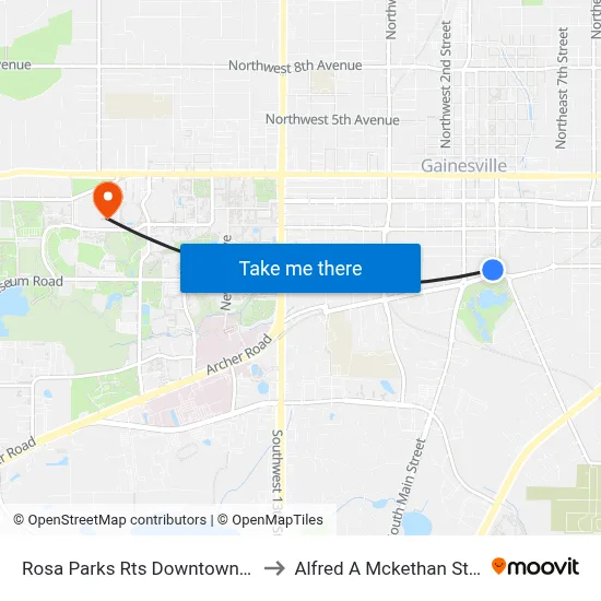Rosa Parks Rts Downtown Station to Alfred A Mckethan Stadium map
