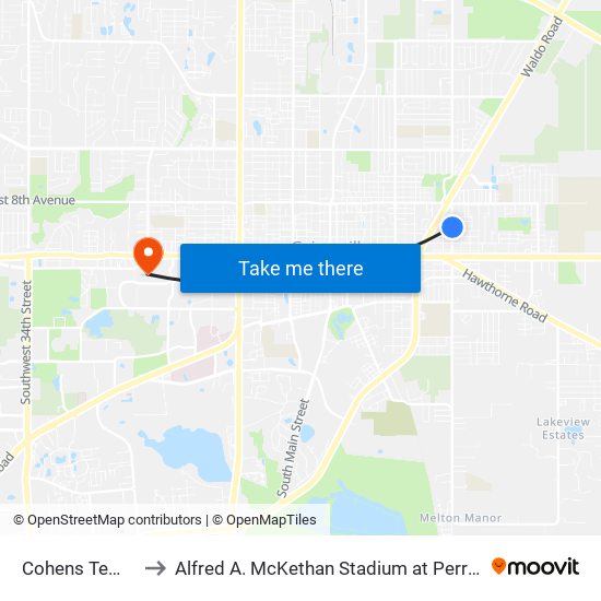 Cohens Temple to Alfred A. McKethan Stadium at Perry Field map