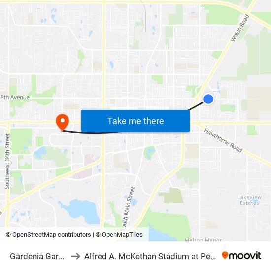 Gardenia Gardens to Alfred A. McKethan Stadium at Perry Field map