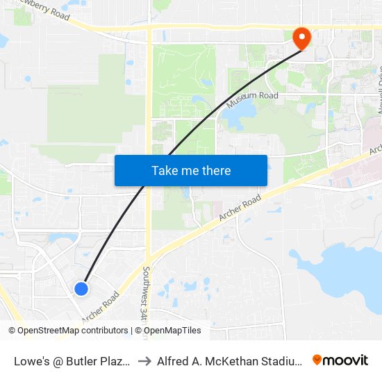 Lowe's @ Butler Plaza Eastbound to Alfred A. McKethan Stadium at Perry Field map