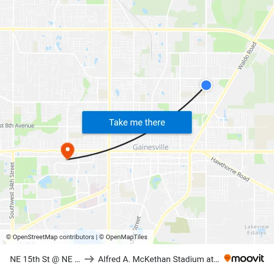 NE 15th St @ NE 20th Pl to Alfred A. McKethan Stadium at Perry Field map