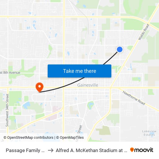Passage Family Church to Alfred A. McKethan Stadium at Perry Field map