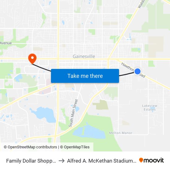 Family Dollar Shopping Center to Alfred A. McKethan Stadium at Perry Field map