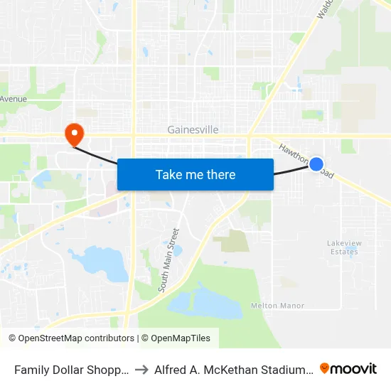 Family Dollar Shopping Center to Alfred A. McKethan Stadium at Perry Field map