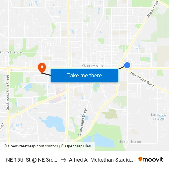 NE 15th St @ NE 3rd Ave Farside to Alfred A. McKethan Stadium at Perry Field map